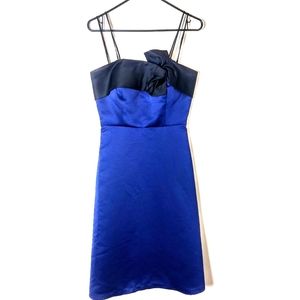 Sable+Zoe Formal Cocktail True Blue/Black Strapless Fit-&-Flare Bow Design Dress